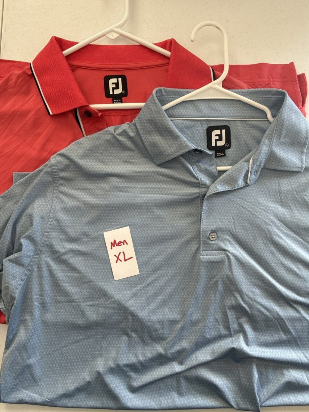 Lot of 2 FootJoy FJ Men's XL Performance Golf Polos Blue + Coral